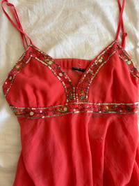 Image 3 of Vintage Y2K coral sequin and beaded cami top 