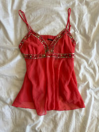 Image 7 of Vintage Y2K coral sequin and beaded cami top 