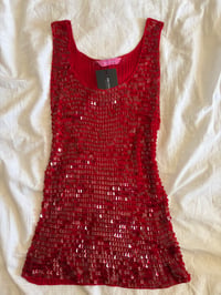Image 1 of Vintage Y2K red crochet sequin top 