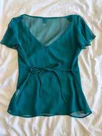 Image 2 of Vintage Y2K teal sequin top with side ties 