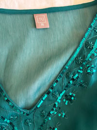 Image 4 of Vintage Y2K teal sequin top with side ties 