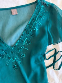 Image 5 of Vintage Y2K teal sequin top with side ties 