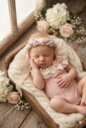 The Luna: Pink & Beige Lace Photography Romper
