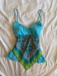 Image 1 of Vintage Y2K turquoise and green paisley asymmetrical hem cami 