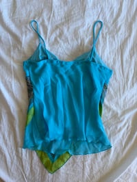Image 2 of Vintage Y2K turquoise and green paisley asymmetrical hem cami 