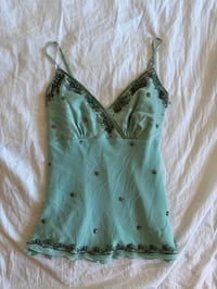 Image 1 of Vintage Y2K turquoise beaded silk fairy cami 