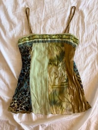 Image 1 of Vintage Y2K green forest fairy patchwork cami with beaded detail 