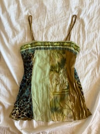 Image 6 of Vintage Y2K green forest fairy patchwork cami with beaded detail 
