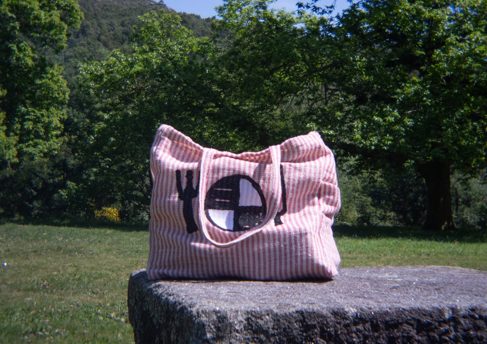 Image of Sac en maille PICNIC rayé blanc et rose