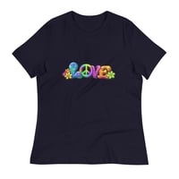 Image 3 of Women's Relaxed T-Shirt, Love, Peace and Flowers Hippie Flower Power Tee