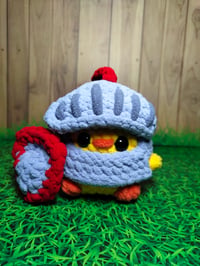 Image 1 of Amigurumi Chicken in Knight Costume - Chunky Chenille Yarn (Pre-Order)