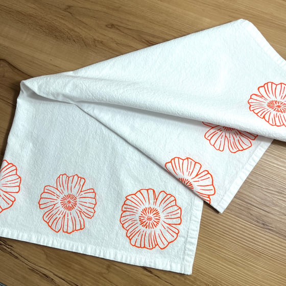 Image of Orange Flowers TeaTowel (dish towel) (ONLY ONE AVAILABLE)
