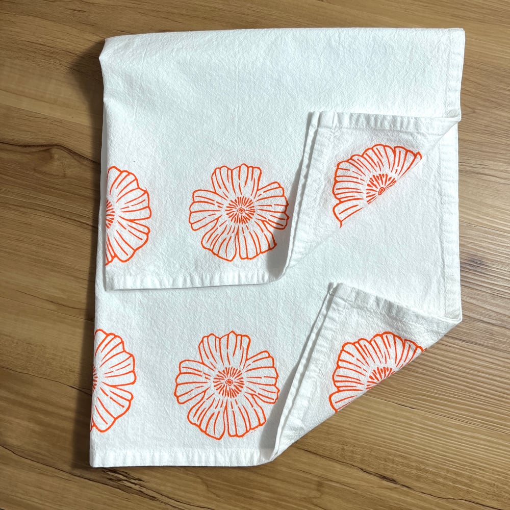 Image of Orange Flowers TeaTowel (dish towel) (ONLY ONE AVAILABLE)