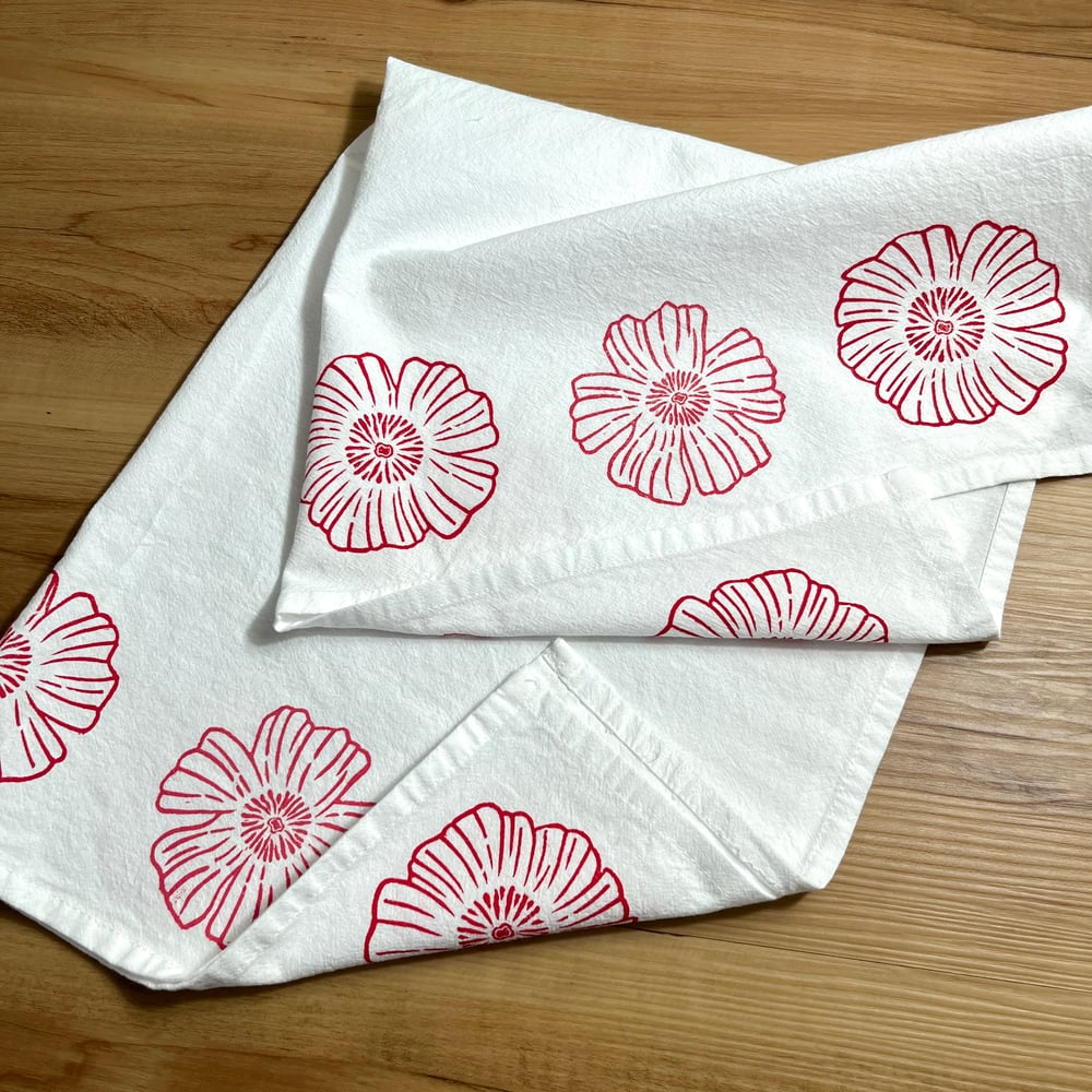 Image of Red Flowers TeaTowel (dish towel) 