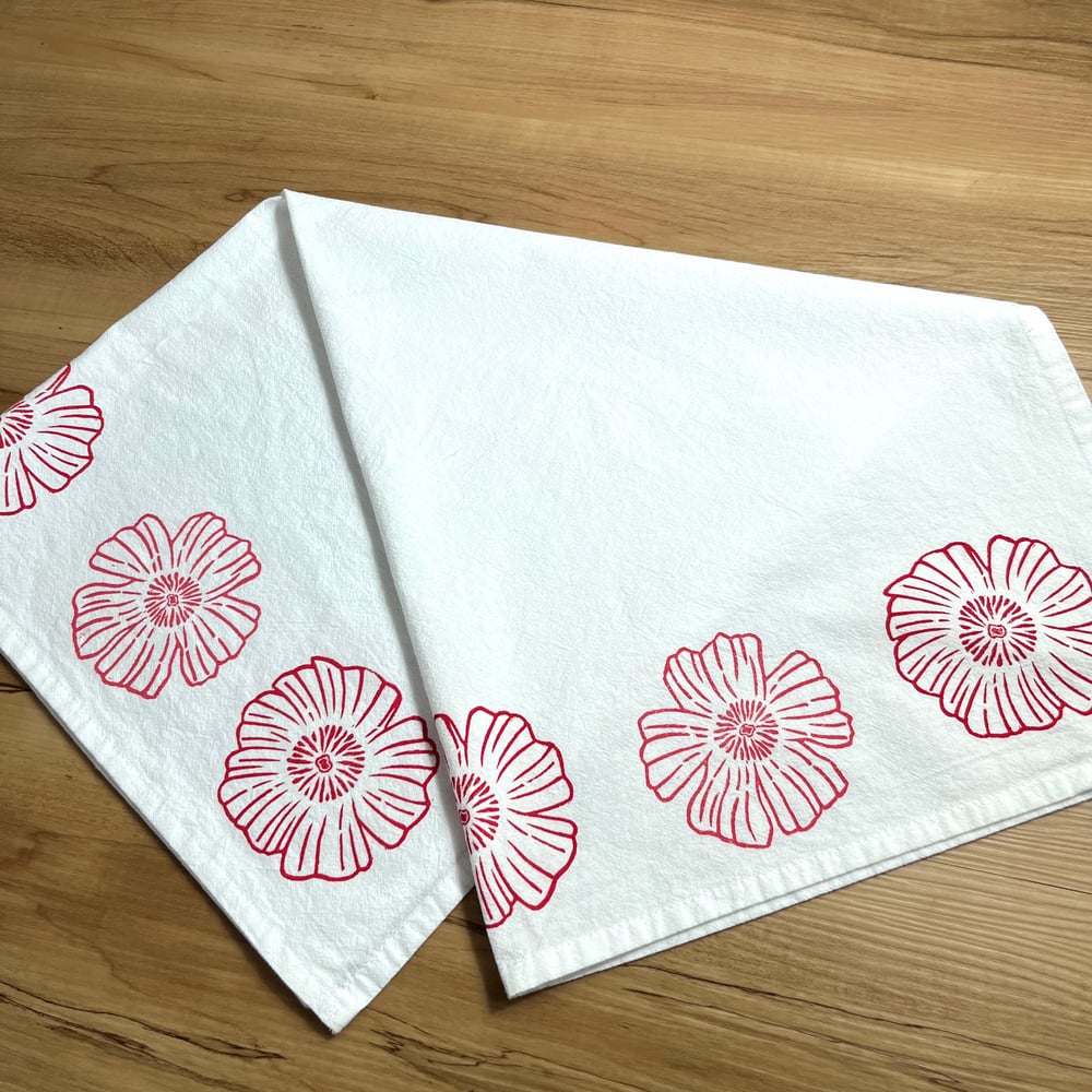 Image of Red Flowers TeaTowel (dish towel) 