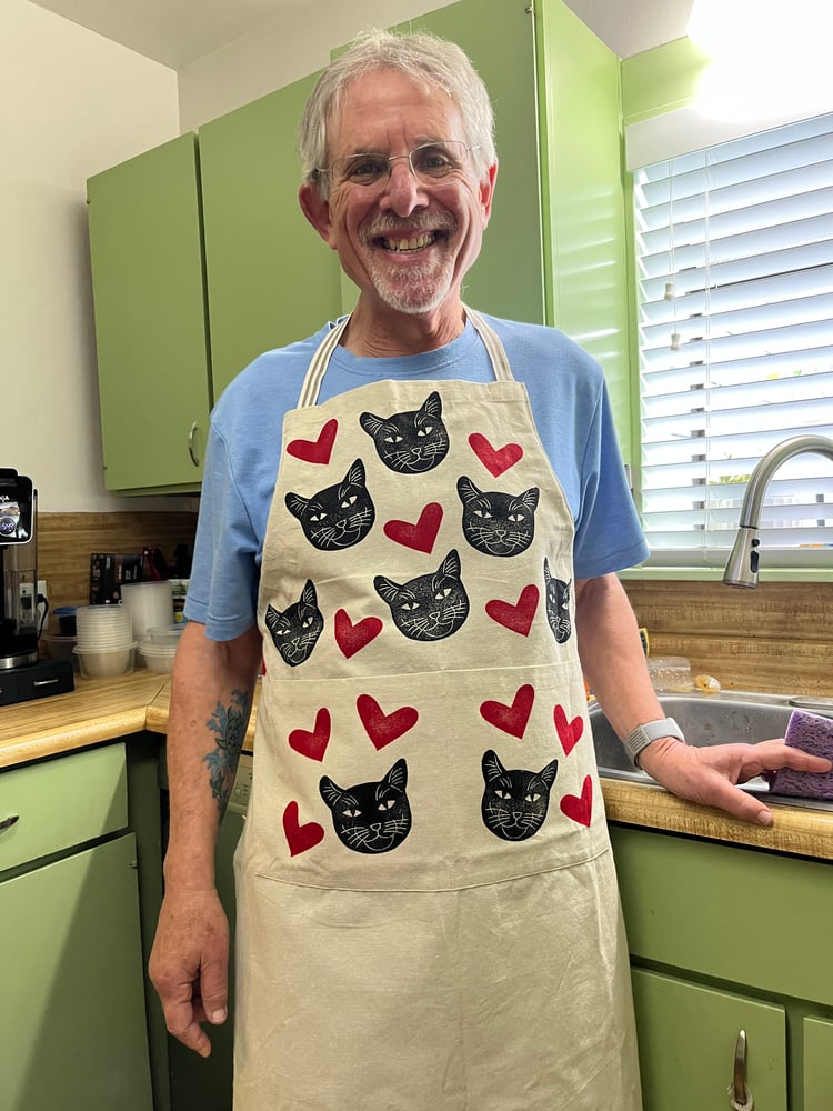 Image of Black Cat Apron with Hearts (only 1 available)