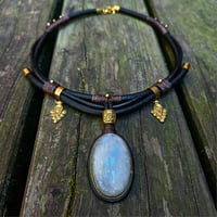 Image 1 of Moonstone Brass Leather Necklace