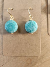Image 4 of Handcrafted Amazonite & Gold-Toned Copper Earrings