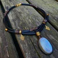 Image 2 of Moonstone Brass Leather Necklace