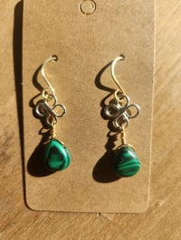 Image 2 of Malachite Drop Earrings – Handcrafted in Gold & Silver Copper