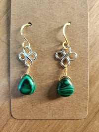 Image 3 of Malachite Drop Earrings – Handcrafted in Gold & Silver Copper