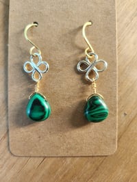 Image 4 of Malachite Drop Earrings – Handcrafted in Gold & Silver Copper