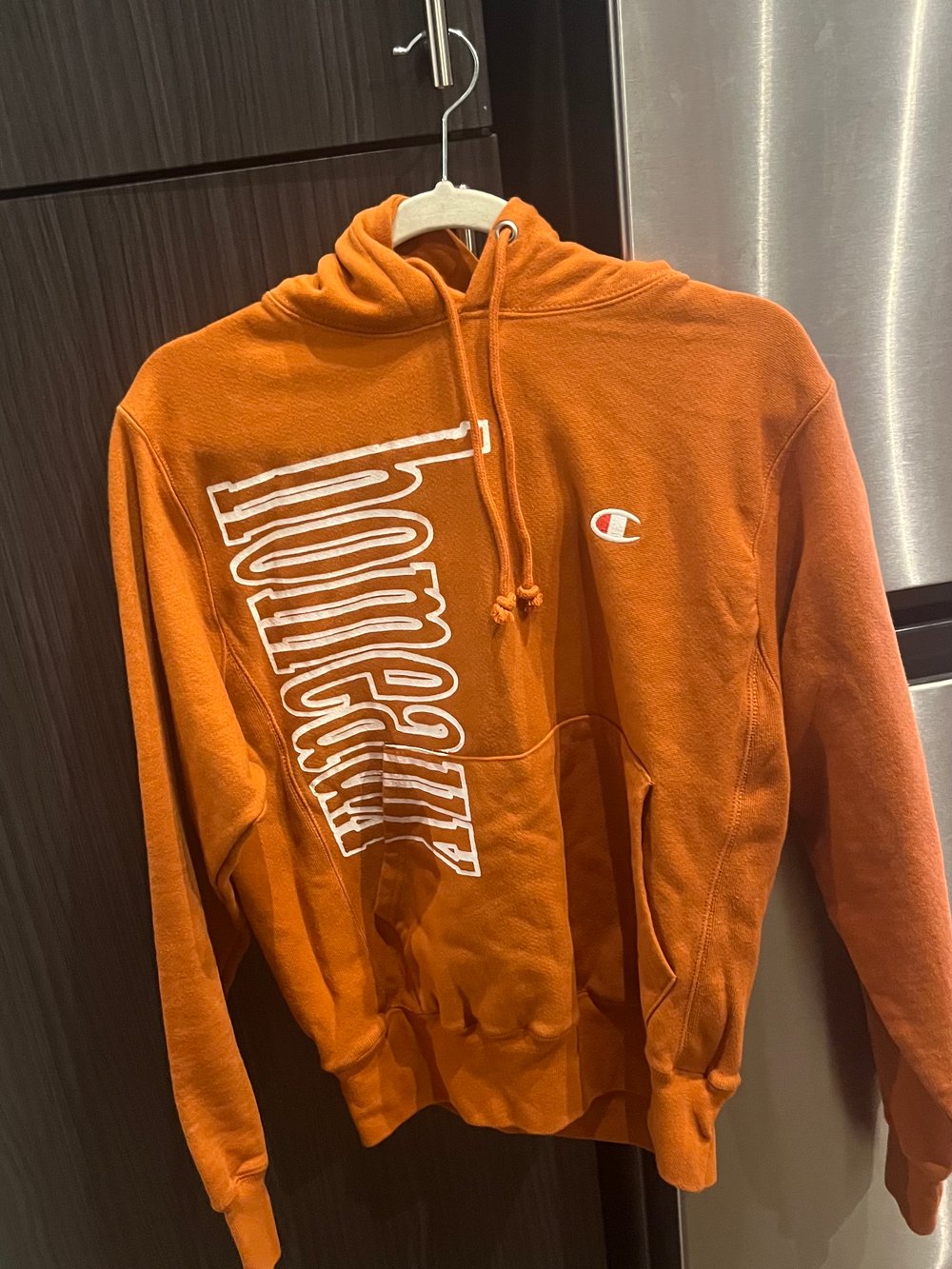 S DUSTY ORANGE REVERSE WEAVE CHAMPION HOMEAUX HOODIE 2-SIDED
