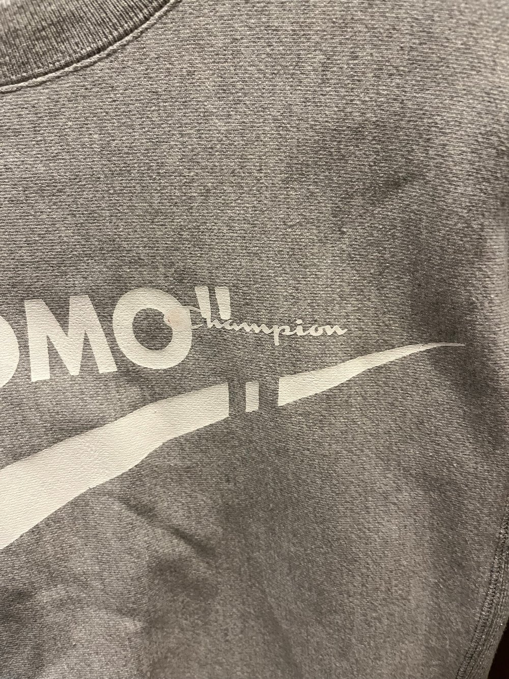 S grey thirsty homo champion reverse weave crewneck