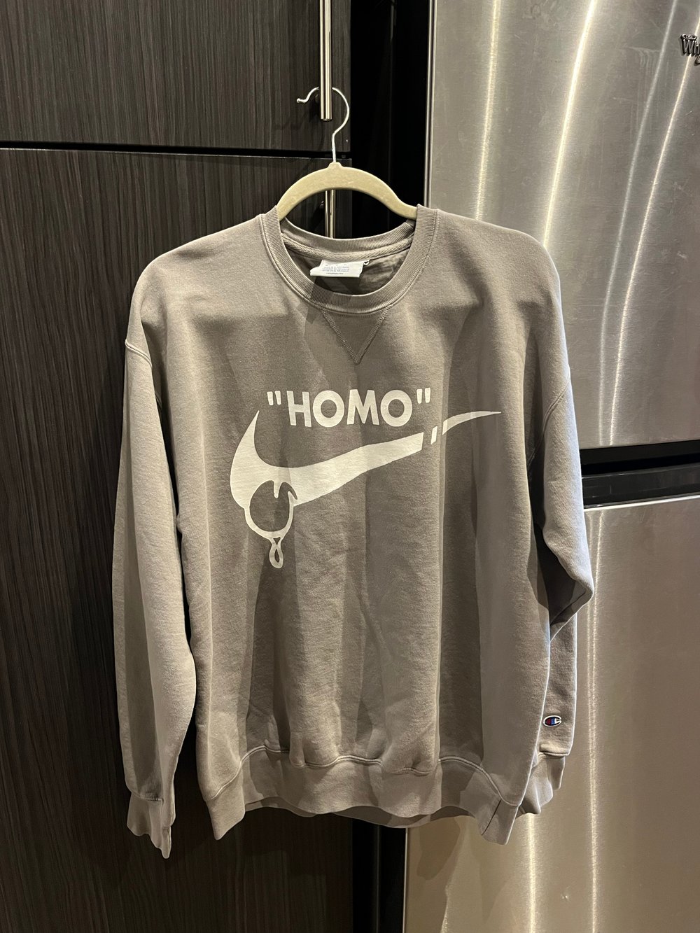 M CEMENT thirsty homo champion crewneck