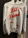 M GREY LA APPAREL "LIL FRIEND" 14 OZ HOODIE FRONT & BACK