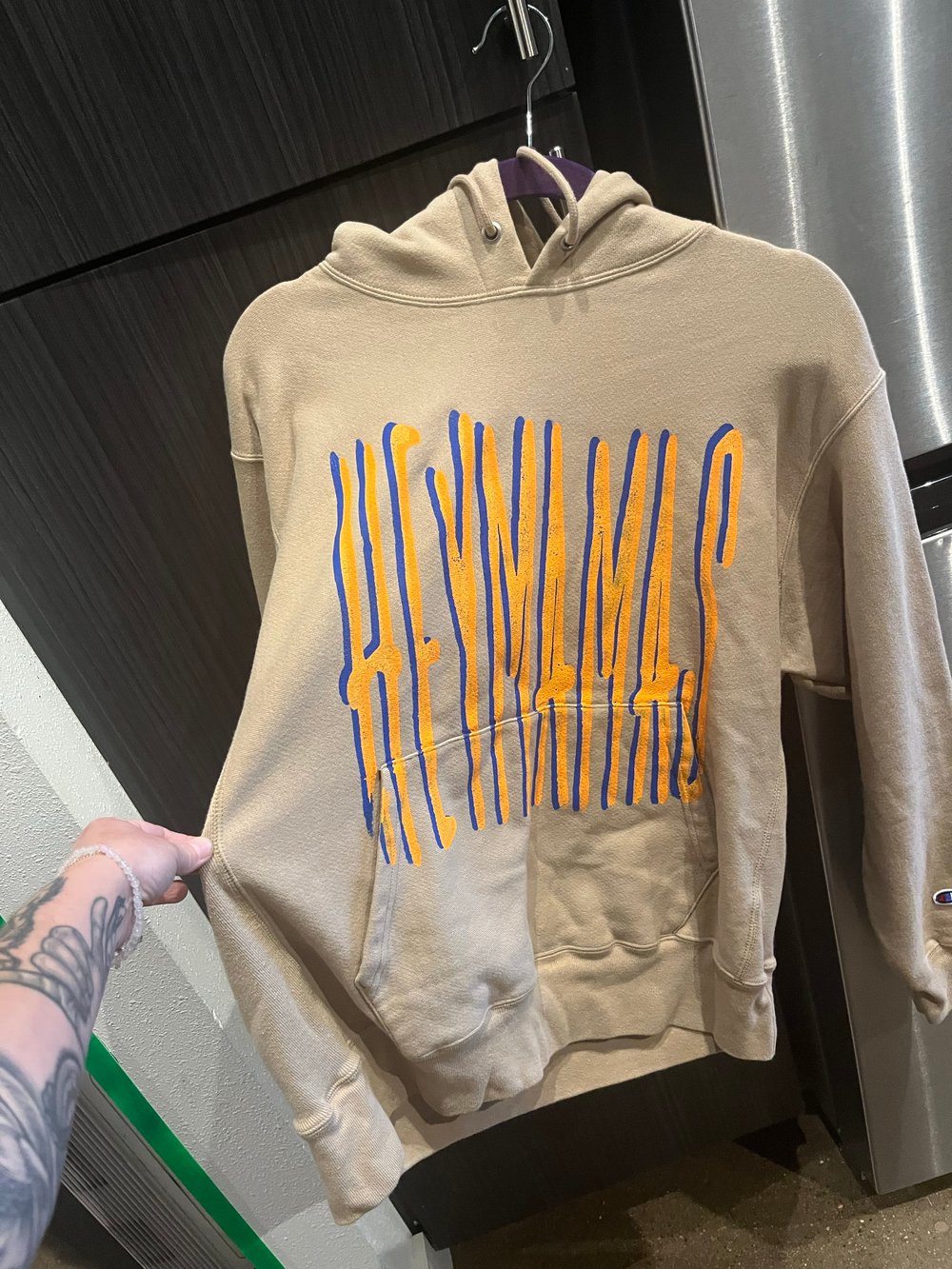 L TAN REVERSE WEAVE CHAMPION "HEYMAMAS" HOODIE 