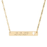 Image 3 of Cutout Cross Bar Necklace (Engraving) - Personalize (Text Only)