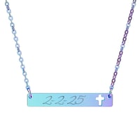 Image 5 of Cutout Cross Bar Necklace (Engraving) - Personalize (Text Only)