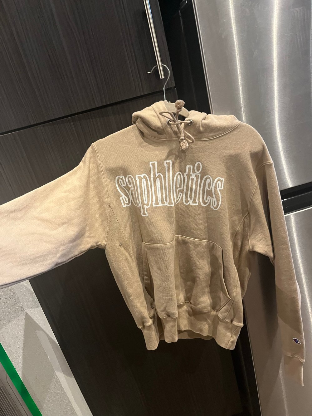 S TAN REVERSE WEAVE CHAMPION "SAPHLETICS" HOODIE 