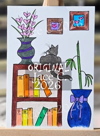 Gray Cat with Bamboo collectable art card