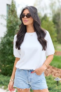Macey White Cropped Bubble Hem Tee