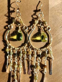 Image 1 of Peridot & Garnet Chandelier Earrings