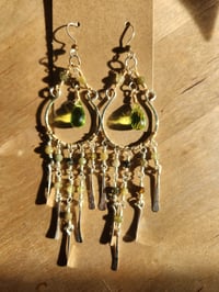 Image 4 of Peridot & Garnet Chandelier Earrings