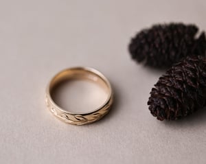 Image of 9ct gold 5mm ‘Olive leaf’ engraved court ring