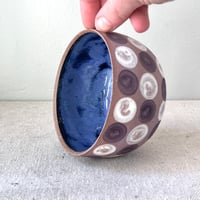 Image 2 of a dot bowl: lavender and white