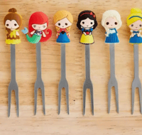 Image 1 of Princess Fruit Forks / Food Picks 6 PCS Stainless Steel with Ceramic holder