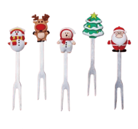 Image 2 of Christmas Fruit Forks / Food Picks 5 PCS Stainless Steel with Ceramic holder