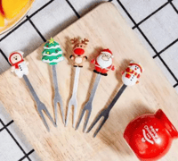 Image 3 of Christmas Fruit Forks / Food Picks 5 PCS Stainless Steel with Ceramic holder