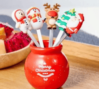Image 4 of Christmas Fruit Forks / Food Picks 5 PCS Stainless Steel with Ceramic holder