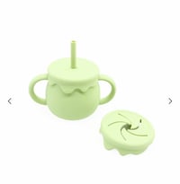 Silicone 2 in 1 sippy and snack cup interchangeable lids olive