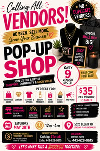 Pop Up Shop, May 30th.