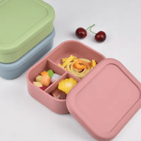 Image 1 of Silicone Bento 3 compartment Lunchbox Rose
