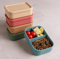 Image 5 of Silicone Bento 3 compartment Lunchbox Rose