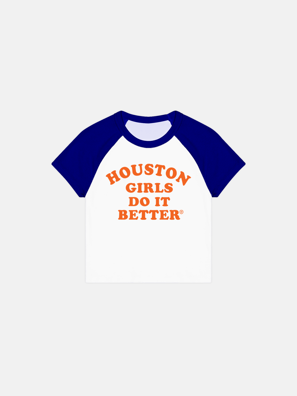 Image of HOUSTON GIRLS DO IT BETTER® WOMEN'S RAGLAN TEE - WHITE / NAVY BLUE / ORANGE