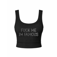 F#CK ME IM FAMOUS RHINESTONE SCOOP NECK TOP